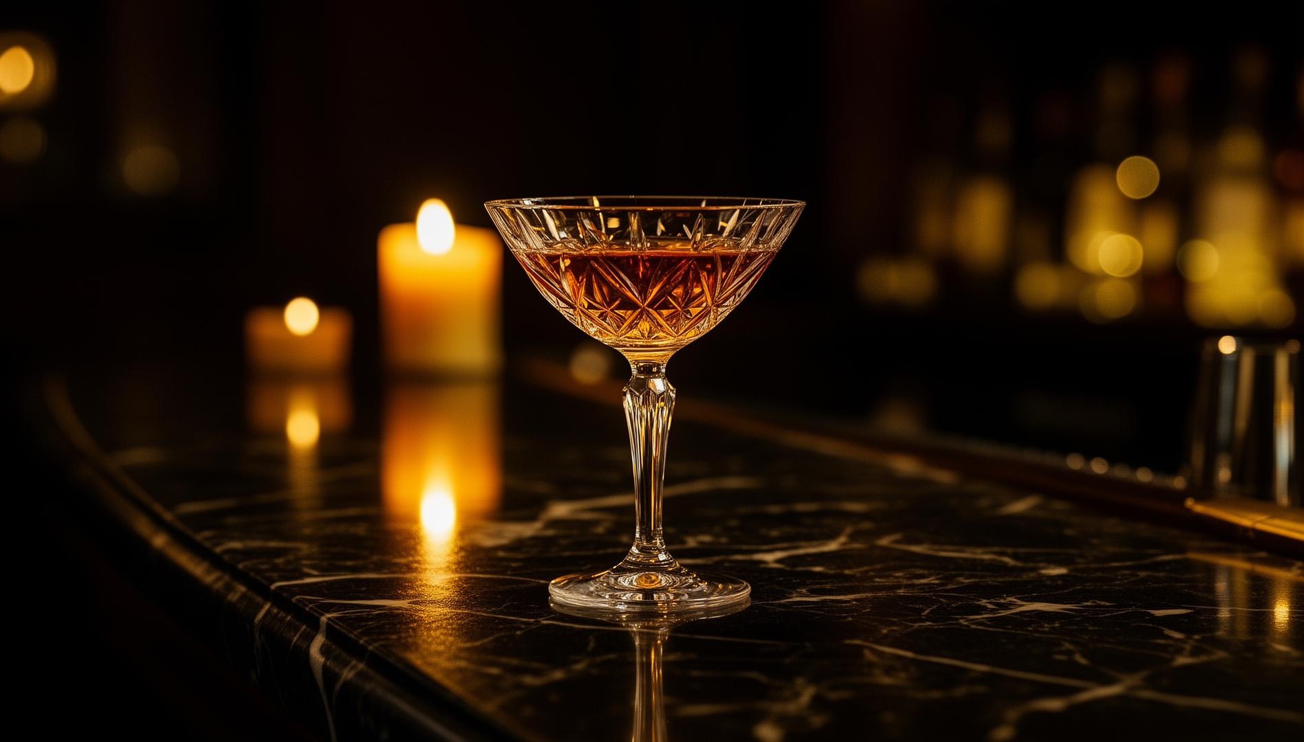 An elegant cocktail in a luxury speakeasy setting